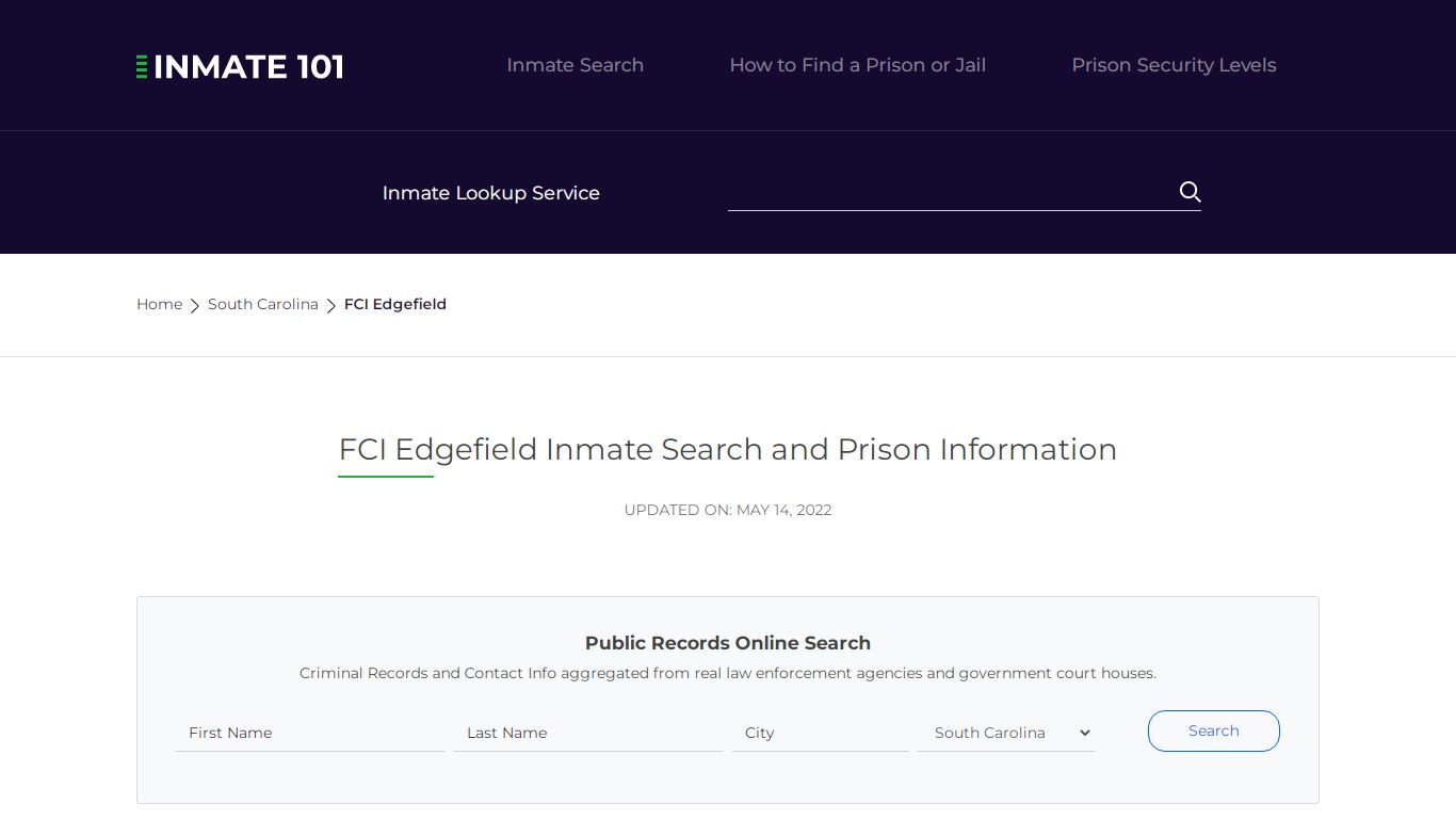 FCI Edgefield Inmate Search | Lookup | Roster