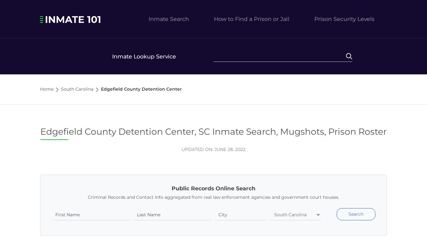 Edgefield County Detention Center, SC Inmate Search ...