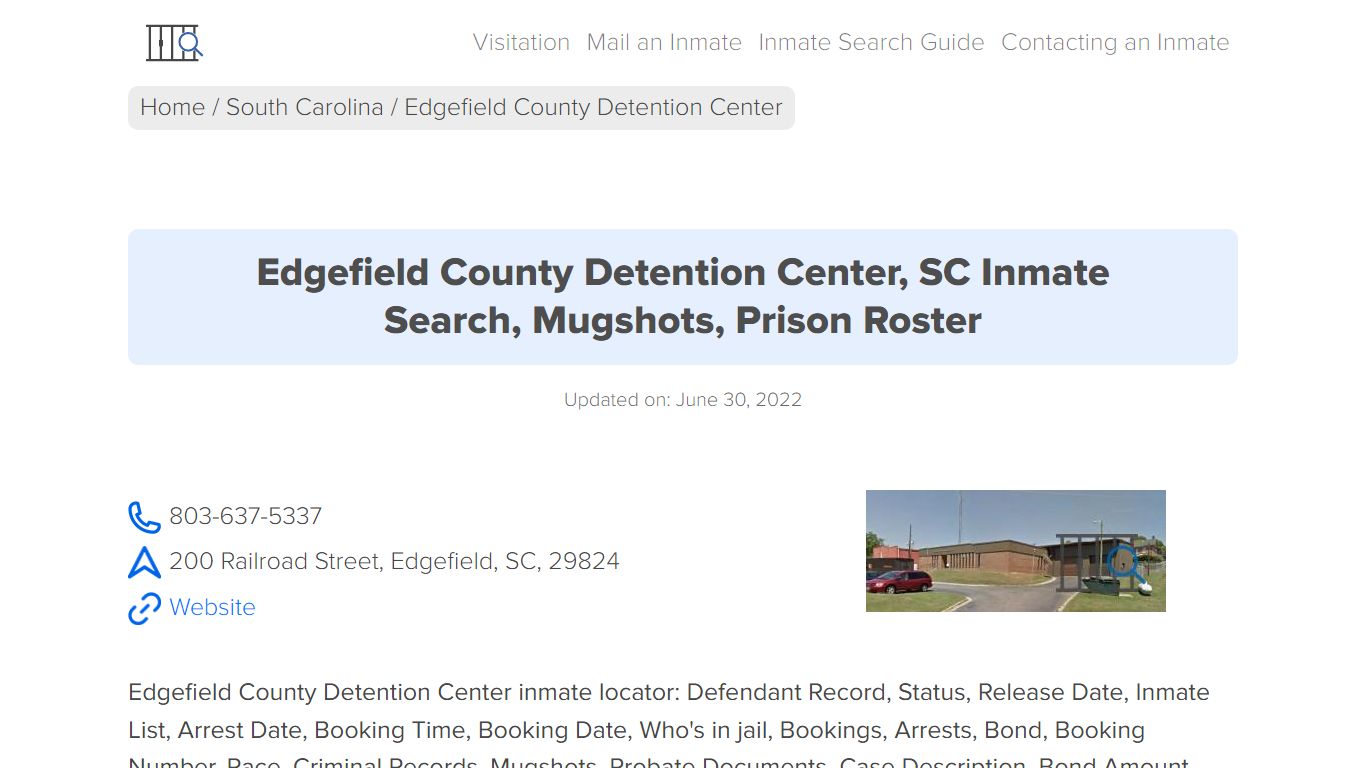 Edgefield County Detention Center, SC Inmate Search ...